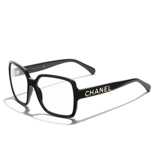 CHANEL Black Eyeglasses with Gold Logo
